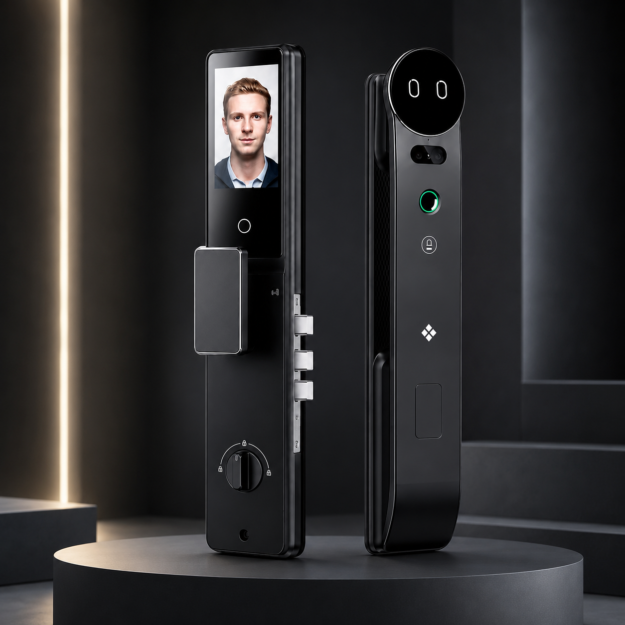 Premium smart locks on a modern pedestal
