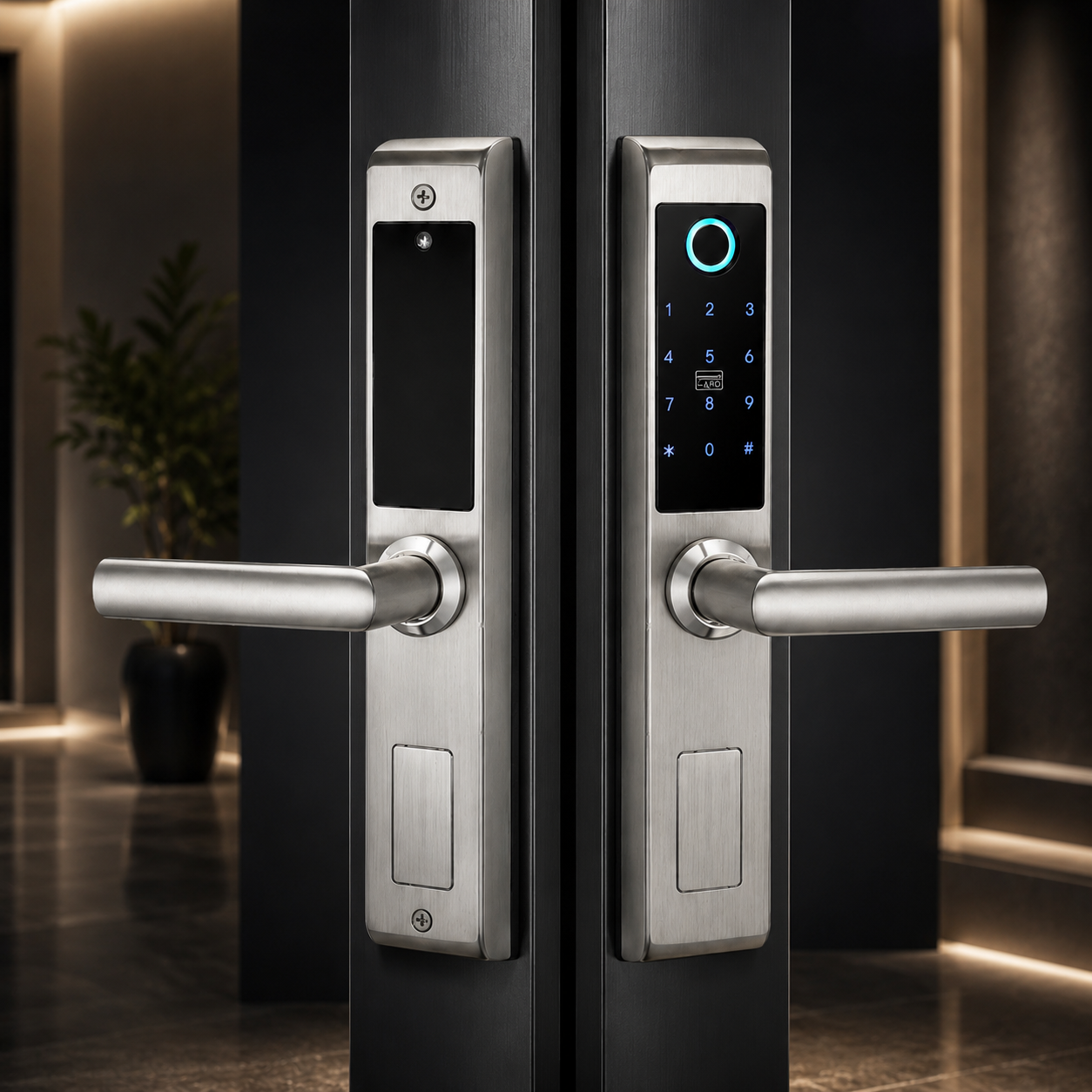 Twin Smart Locks in a Luxury Entryway